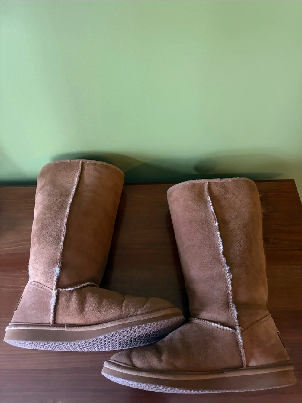 L.L. Bean Tall Shearling-Lined Suede Boots in Chestnut Brown